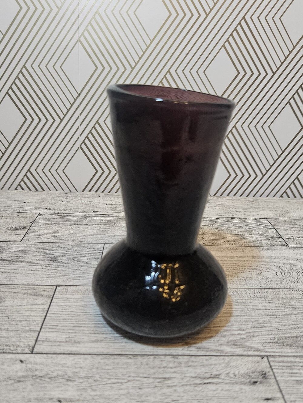 Handblown Amethyst Crackle Glass Bud Vase